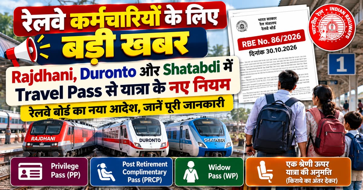 रेलवे कर्मचारियों के लिए बड़ी खबर: Rajdhani, Duronto और Shatabdi में Travel Pass से यात्रा के नियमों पर रेलवे बोर्ड का नया आदेश, जानें पूरी जानकारी