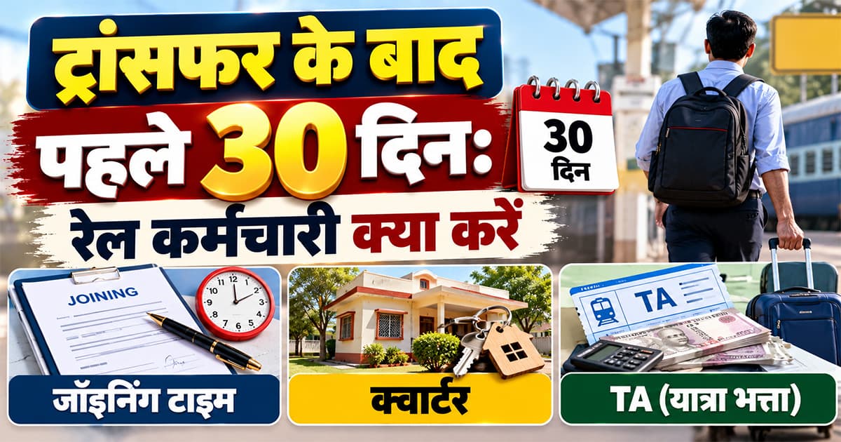 ट्रांसफर के बाद पहले 30 दिन: रेल कर्मचारी क्या करें (जॉइनिंग टाइम, क्वार्टर, TA)